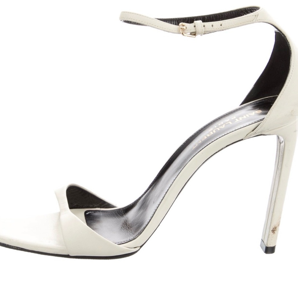 Saint Laurent White Leather Ankle-Strap Stiletto Sandals